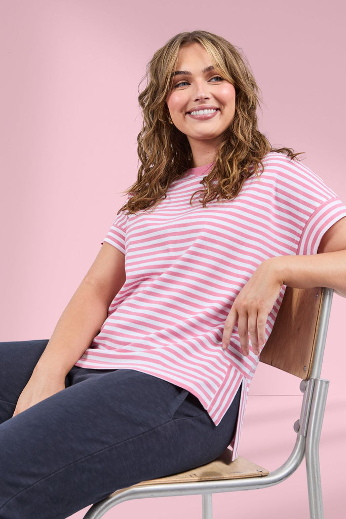 Elm Yara Stripe Short Sleeve Tee Chateau Rose From BoxHill