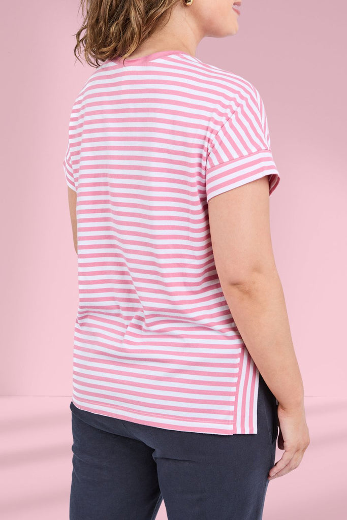 Elm Yara Stripe Short Sleeve Tee Chateau Rose From BoxHill