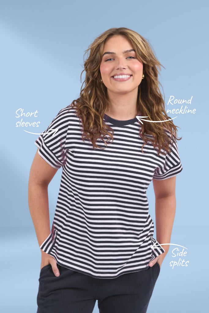 Elm Yara Stripe Short Sleeve Tee Navy White Stripe From BoxHill