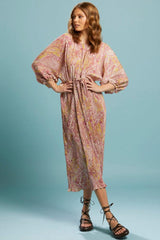 Fate and Becker First Move Pleated Midi Dress Golden Paisley From BoxHill