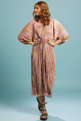 Fate and Becker First Move Pleated Midi Dress Golden Paisley From BoxHill