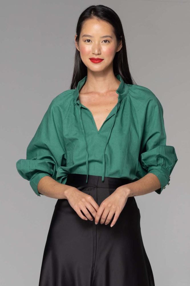 Fate and Becker Higher Ground Blouson Sleeve Top Jade Green From BoxHill