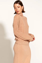 Fate and Becker Treasure Turtleneck Cable Knit Tan From BoxHill