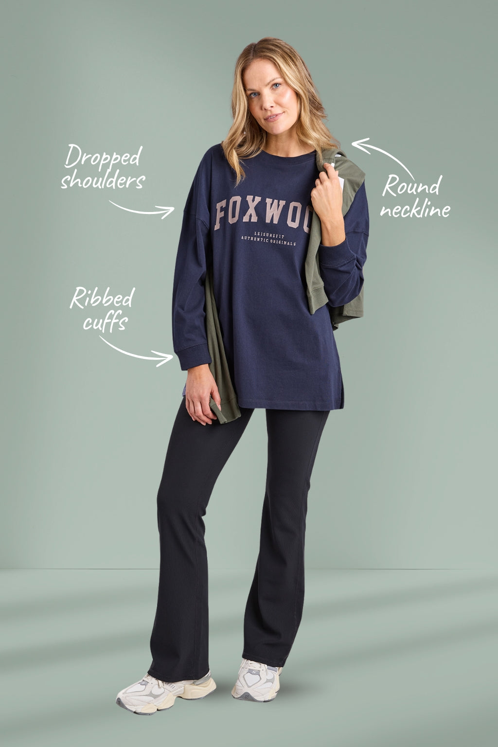 Foxwood Interval Long Sleeve Tee Navy With Brown Foxwood