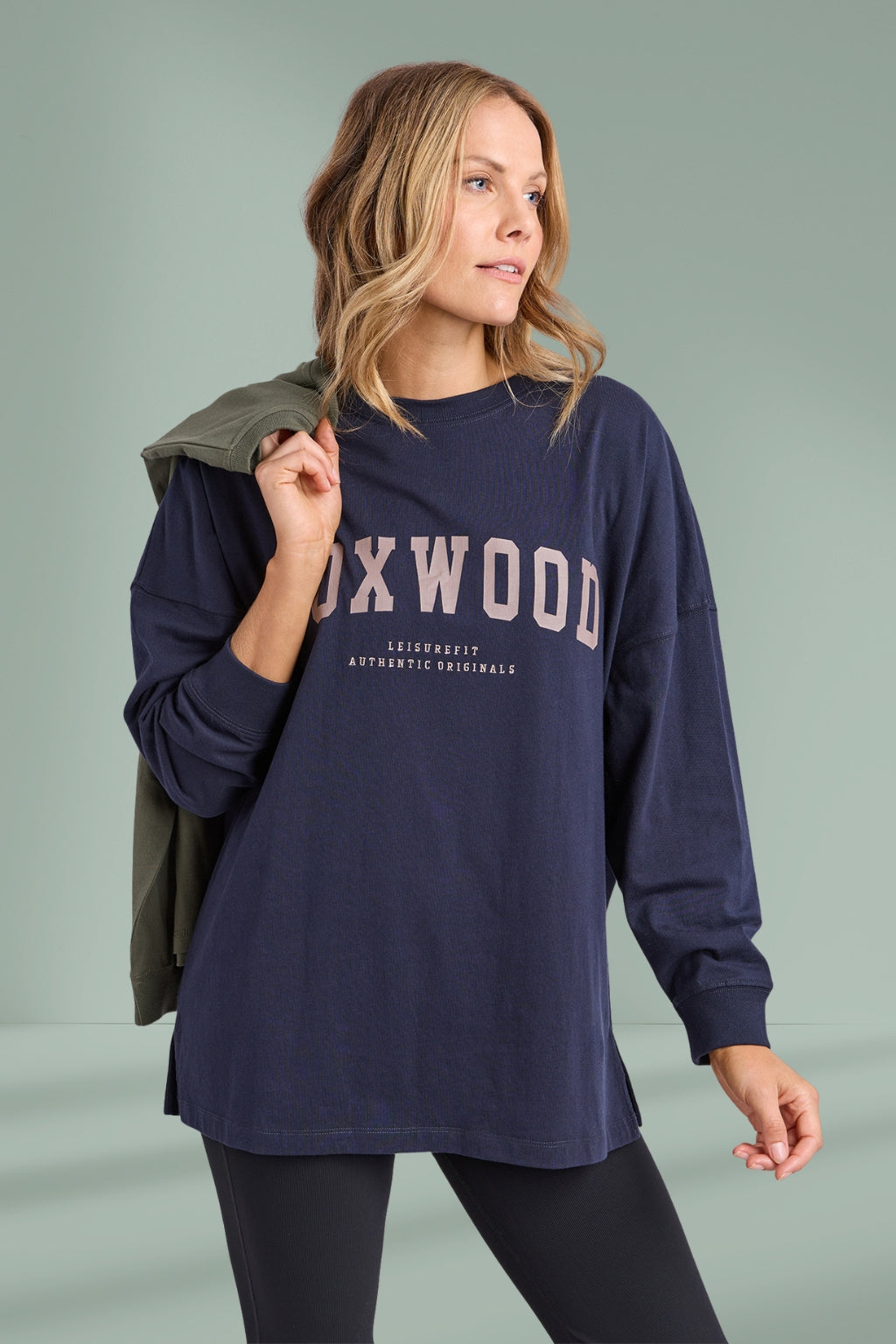 Foxwood Interval Long Sleeve Tee Navy With Brown Foxwood