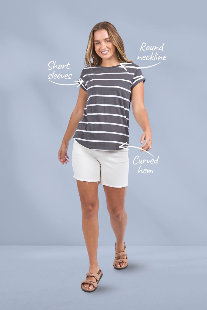 Foxwood Manly Stripe Tee Charcoal With White Stripe From BoxHill