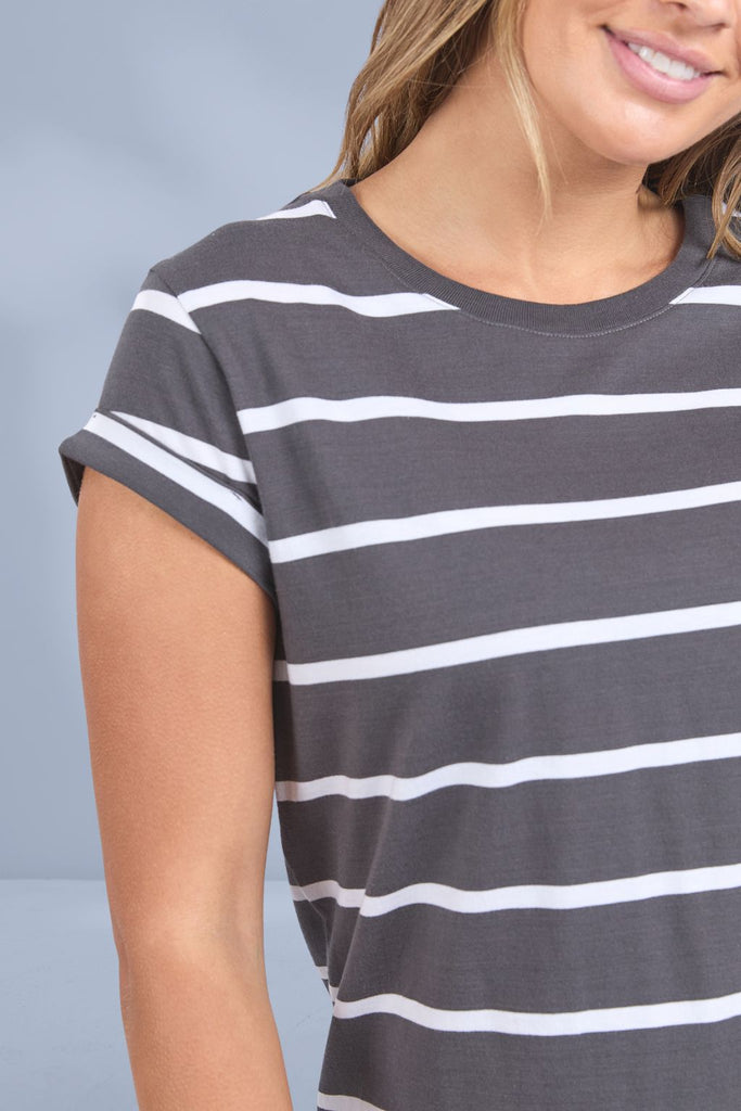 Foxwood Manly Stripe Tee Charcoal With White Stripe From BoxHill