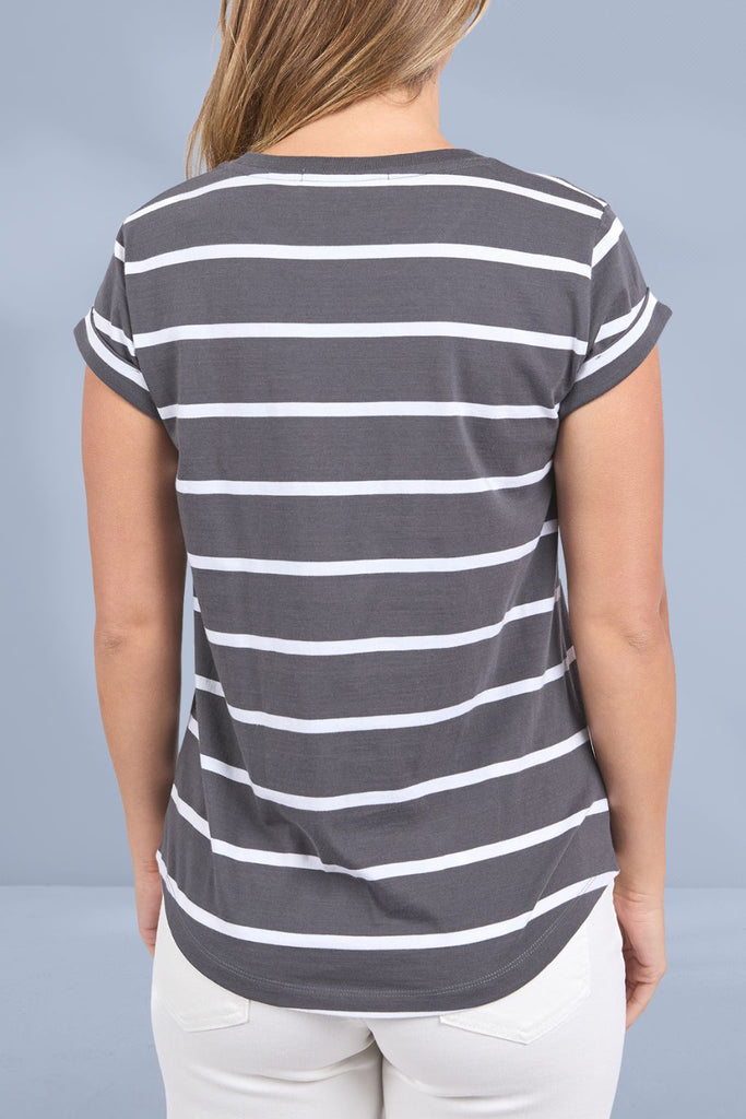 Foxwood Manly Stripe Tee Charcoal With White Stripe From BoxHill