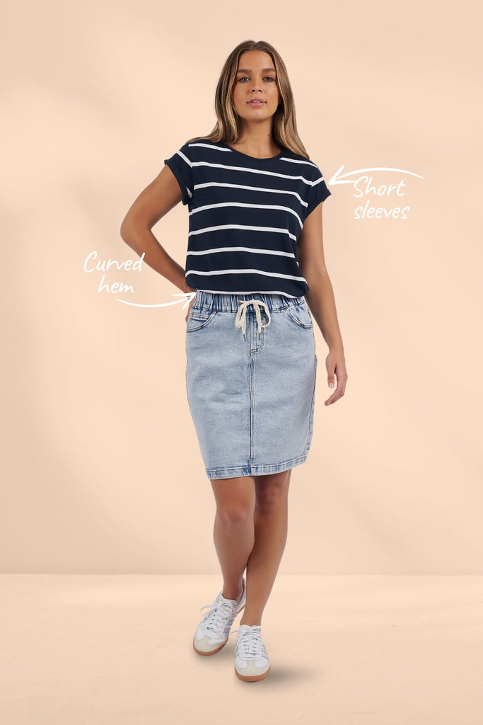 Foxwood Manly Stripe Tee Navy White Stripe From BoxHill