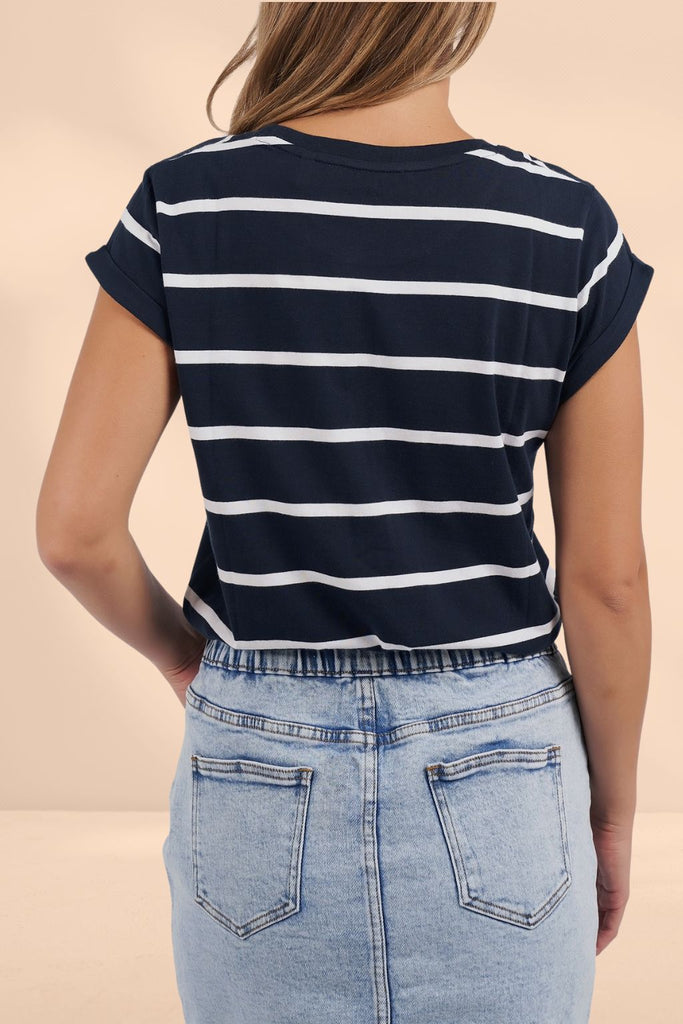 Foxwood Manly Stripe Tee Navy White Stripe From BoxHill