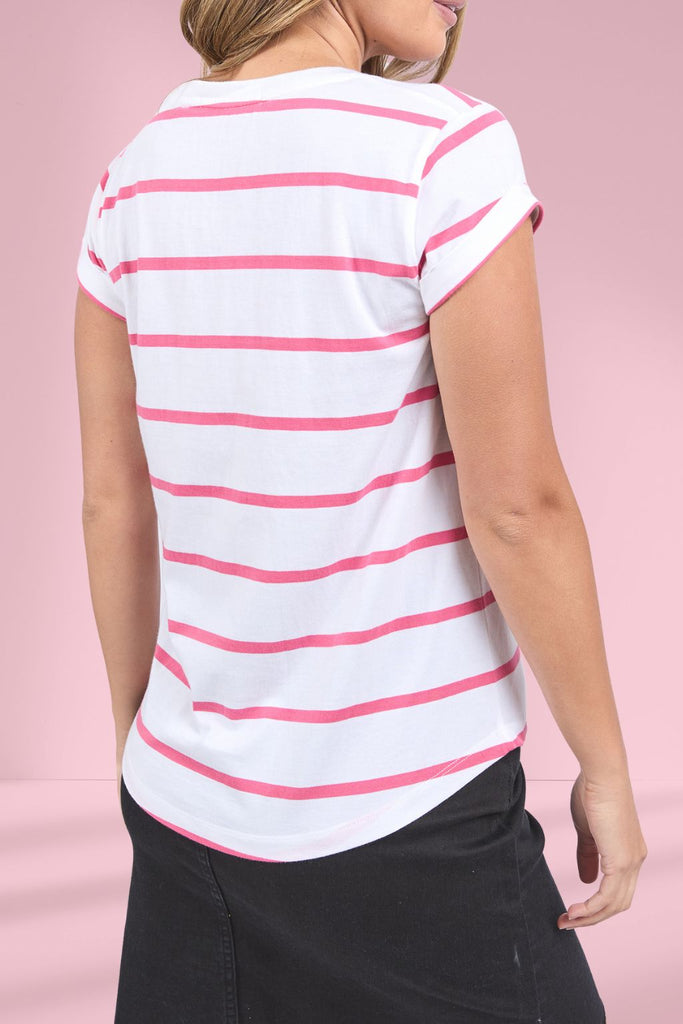 Foxwood Manly Stripe Vee Tee Hot Pink From BoxHill