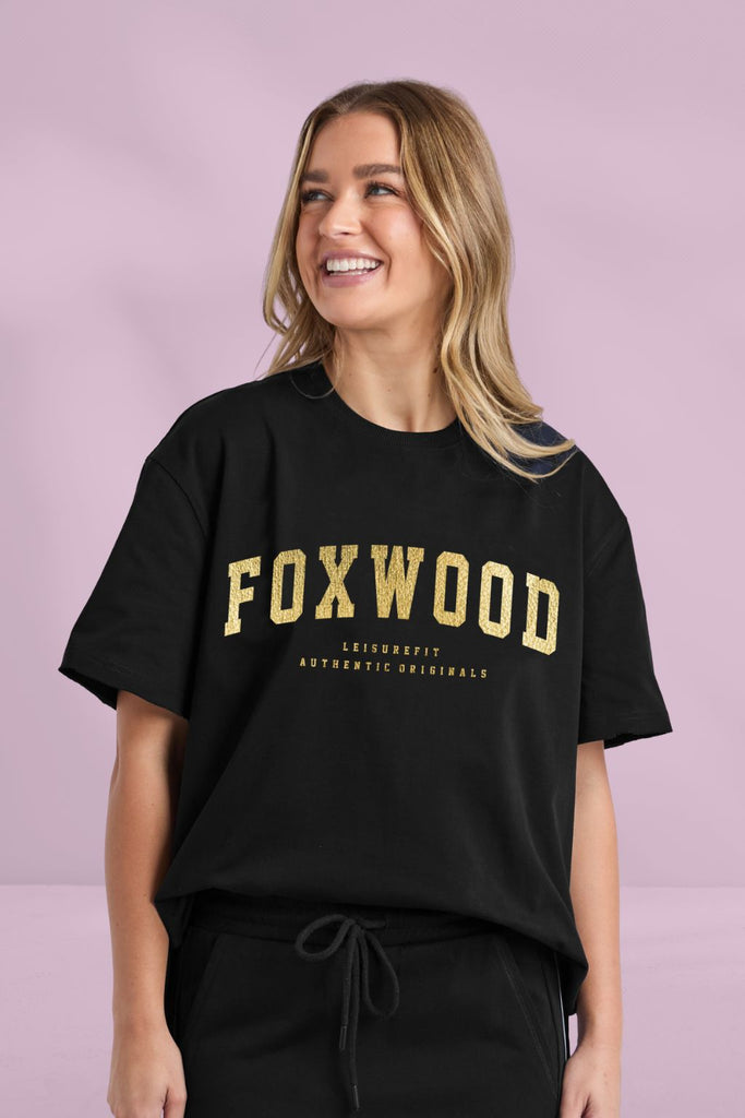 PRE-ORDER Foxwood Metallic Gold Interval Tee Black From BoxHill