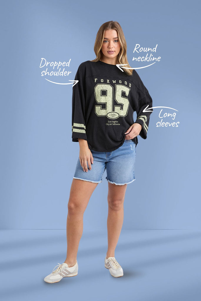 Foxwood Ninety Five Long Sleeve Tee Washed Black From BoxHill