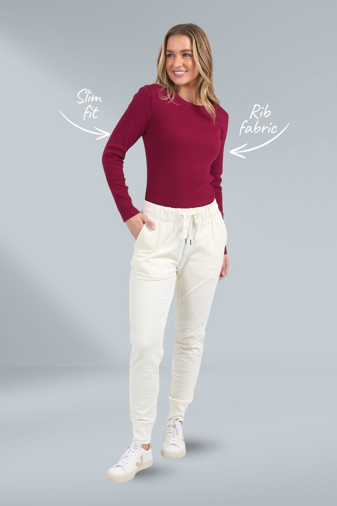 Foxwood Scoop Long Sleeve Rib Top Beetroot Red From BoxHill