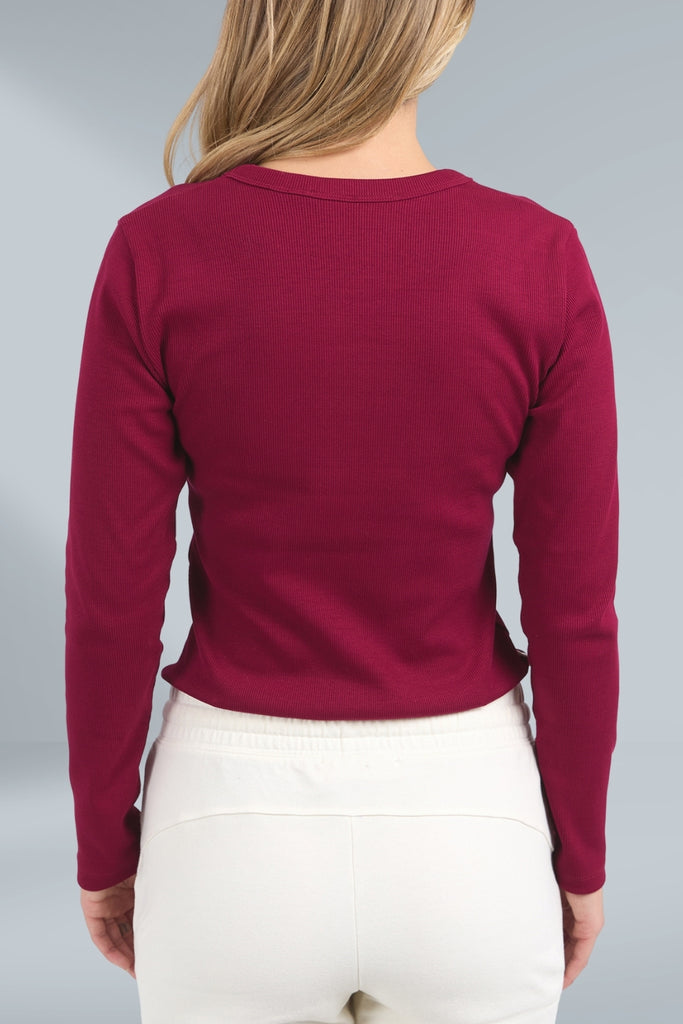Foxwood Scoop Long Sleeve Rib Top Beetroot Red From BoxHill