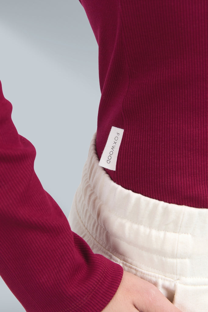 Foxwood Scoop Long Sleeve Rib Top Beetroot Red From BoxHill