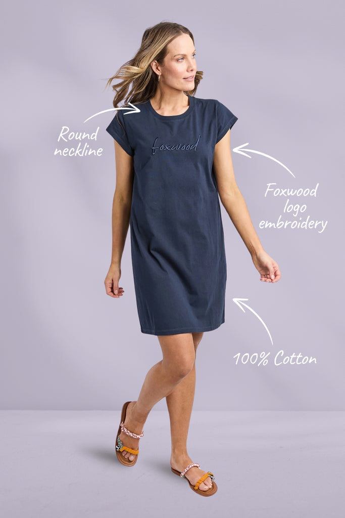 Foxwood Signature Embroidery Tee Dress Dark Sapphire From BoxHill