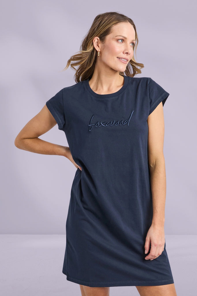 Foxwood Signature Embroidery Tee Dress Dark Sapphire From BoxHill