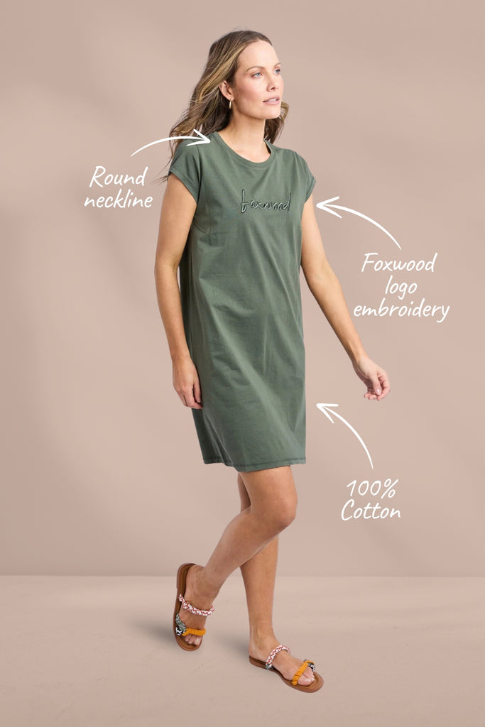 Foxwood Signature Embroidery Tee Dress Khaki From BoxHill
