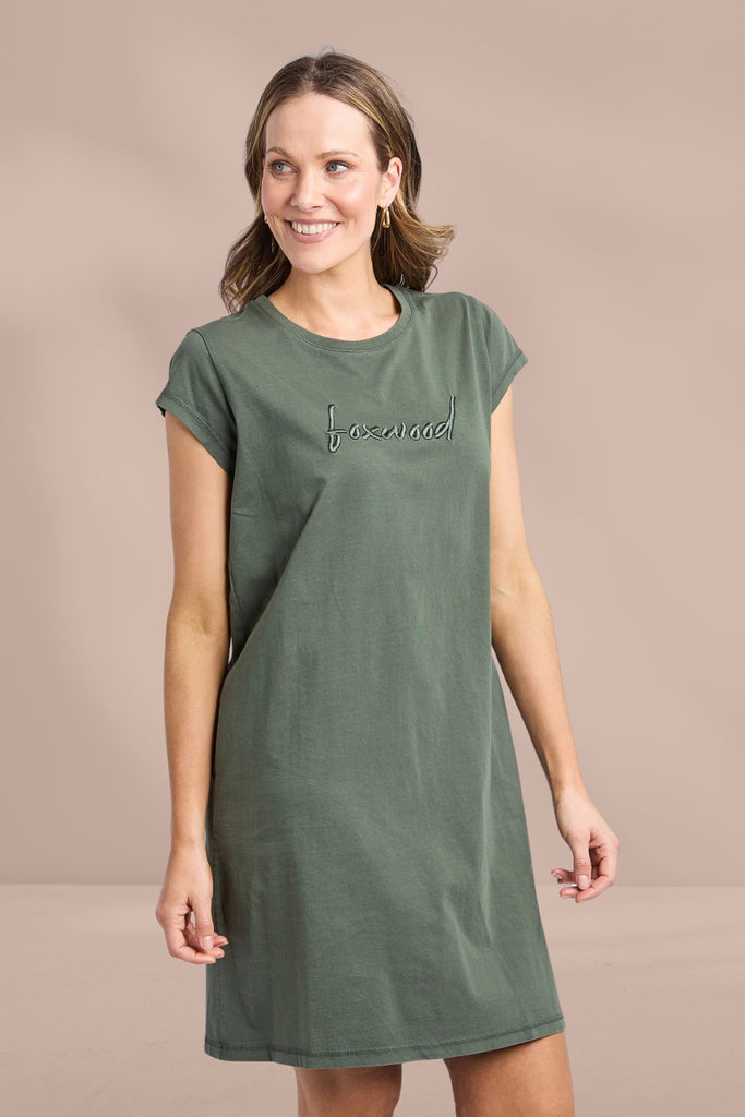 Foxwood Signature Embroidery Tee Dress Khaki From BoxHill