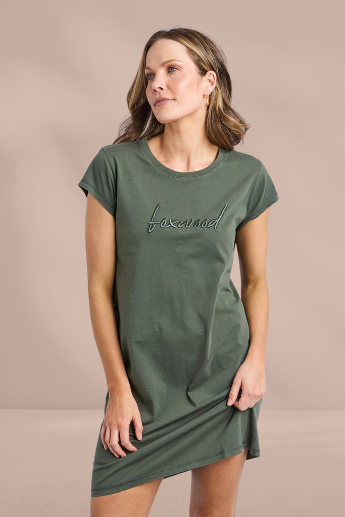 Foxwood Signature Embroidery Tee Dress Khaki From BoxHill