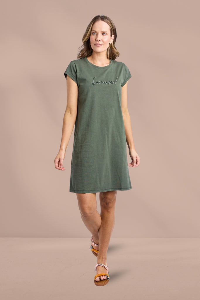 Foxwood Signature Embroidery Tee Dress Khaki From BoxHill