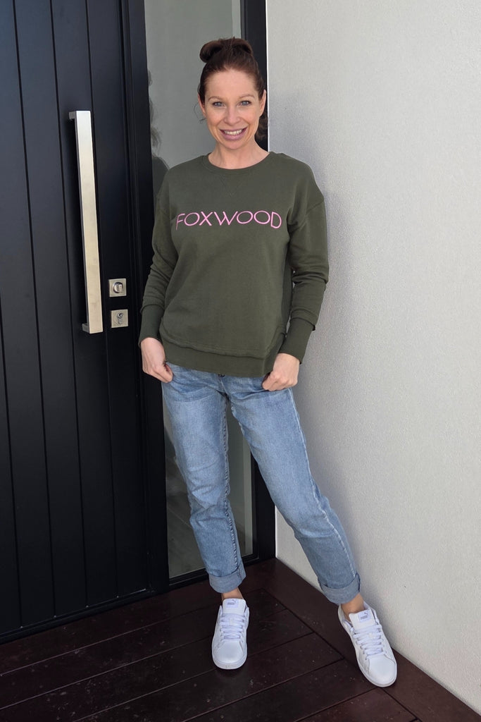 Foxwood Simplified Metallic Crew Olive With Pink From BoxHill