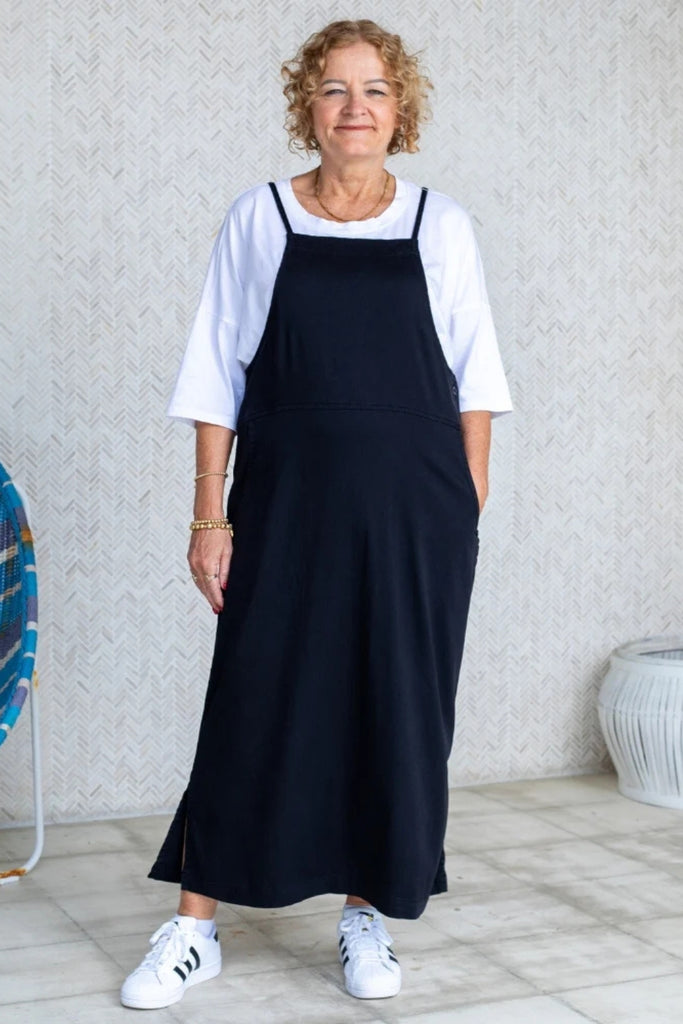 PRE-ORDER Freez Stretch Denim Apron Dress Black From BoxHill