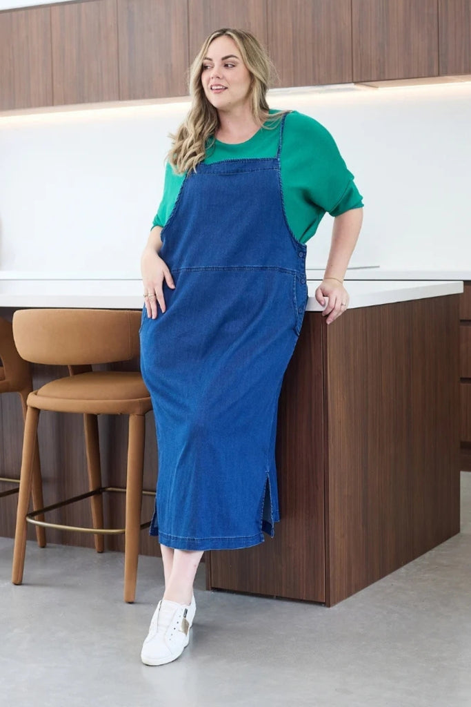 PRE-ORDER Freez Stretch Denim Apron Dress Blue From BoxHill