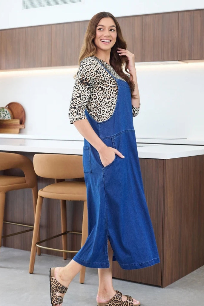 PRE-ORDER Freez Stretch Denim Apron Dress Blue From BoxHill