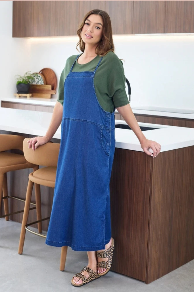 PRE-ORDER Freez Stretch Denim Apron Dress Blue From BoxHill