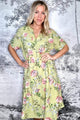 Helga May Augusta Bloom Overlap V Neck Midi Dress Antique Lime One Size Lime From BoxHill