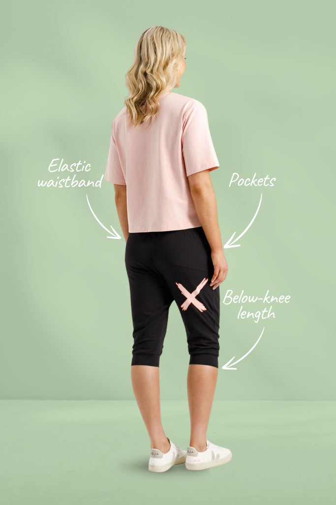 PRE-ORDER Homelee 3/4 Apartment Pants Black With Blossom Berry X From BoxHill