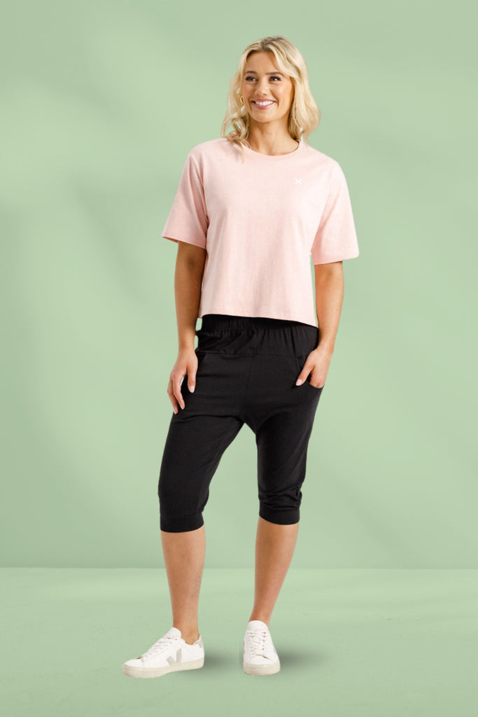 PRE-ORDER Homelee 3/4 Apartment Pants Black With Blossom Berry X From BoxHill