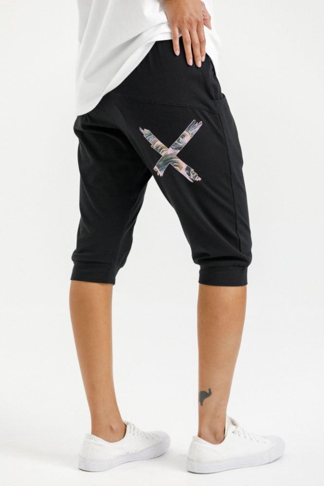 Homelee 3/4 Apartment Pants Black with Bloom Swirl X From BoxHill