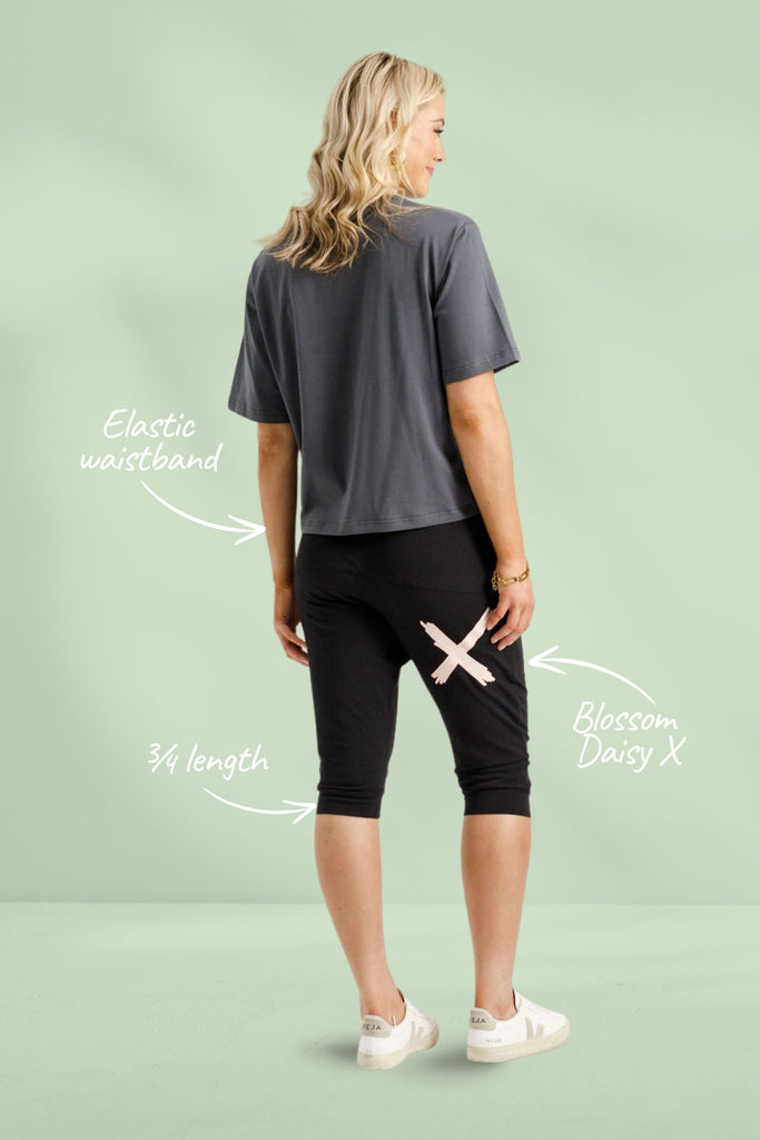 Homelee 3/4 Apartment Pants Black with Blossom Daisy X From BoxHill