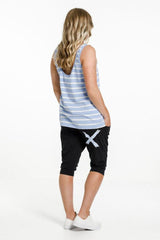 Homelee 3/4 Apartment Pants Black with Cerulean Stripe X From BoxHill