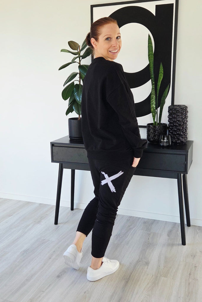 Homelee Alpine Apartment Pants Black with Lilac X From BoxHill