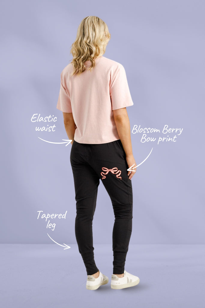 PRE-ORDER Homele Apartment Pants Black With Blossom Berry Bow From BoxHill