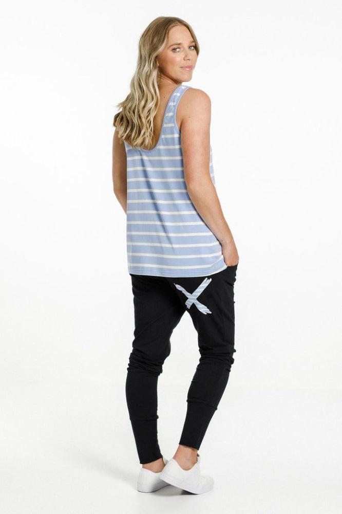 Homelee Apartment Pants Black with Cerulean Stripe X From BoxHill