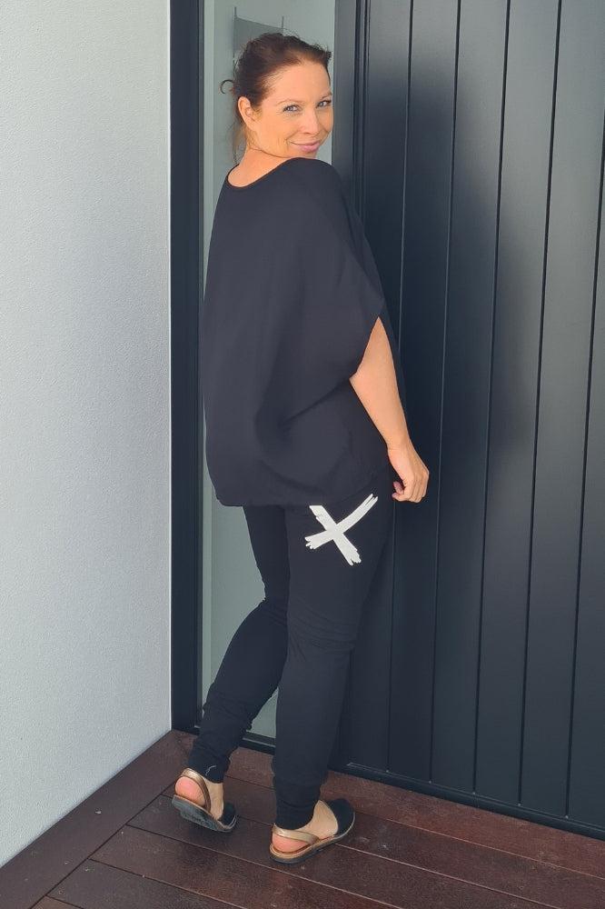 Home-Lee Apartment Pants Black with White X From BoxHill