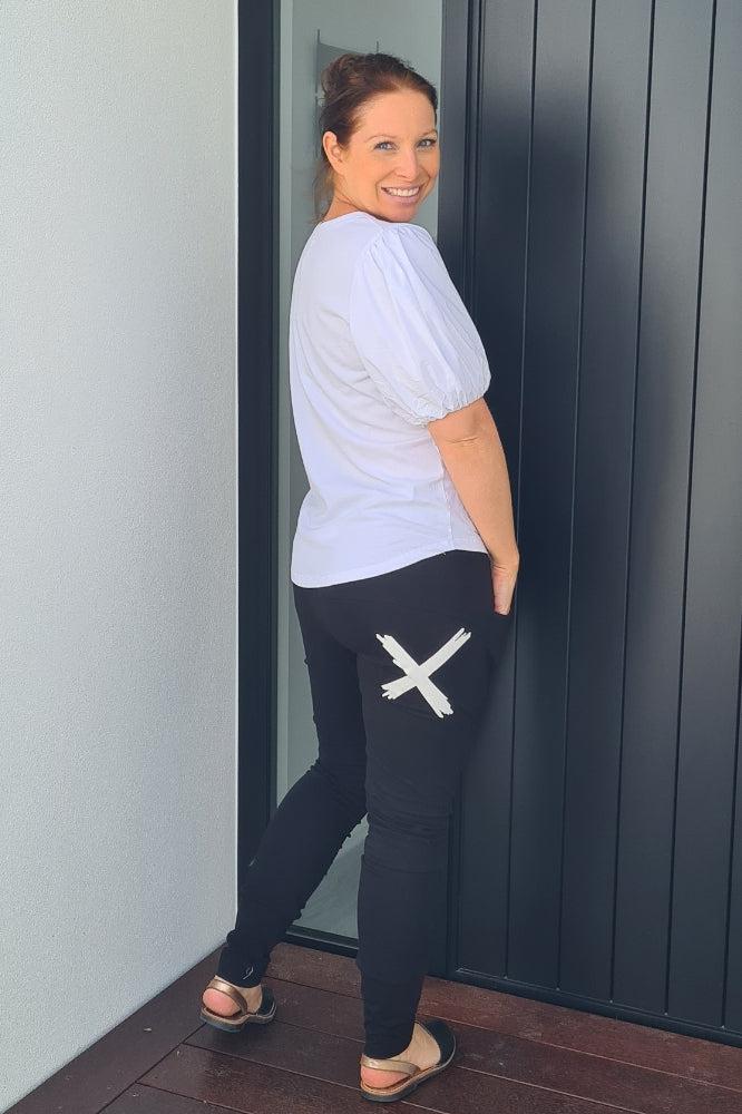 Home-Lee Apartment Pants Black with White X From BoxHill