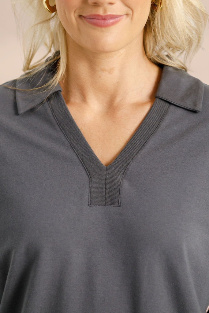 PRE-ORDER Homelee Camilla Collar Crew Graphite With Blossom Velvet Ribbon From BoxHill