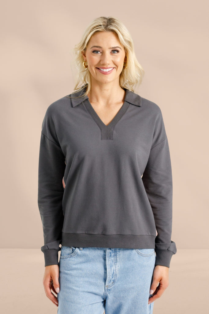 PRE-ORDER Homelee Camilla Collar Crew Graphite With Blossom Velvet Ribbon From BoxHill