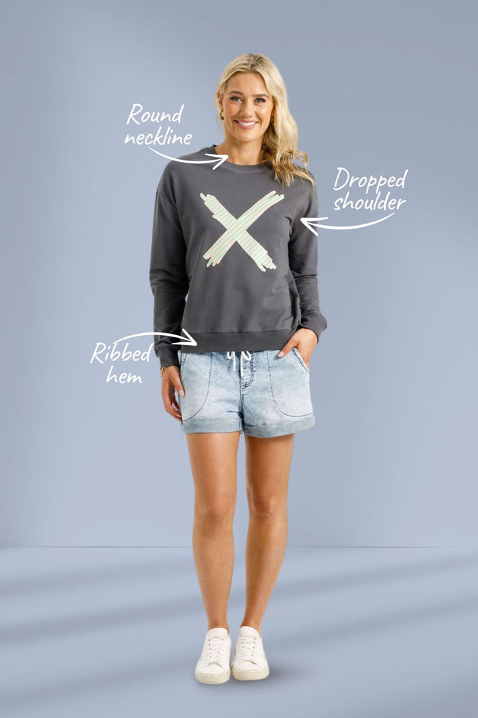 PRE-ORDER Homelee Camilla Crew Graphite With Candy Apple X From BoxHill