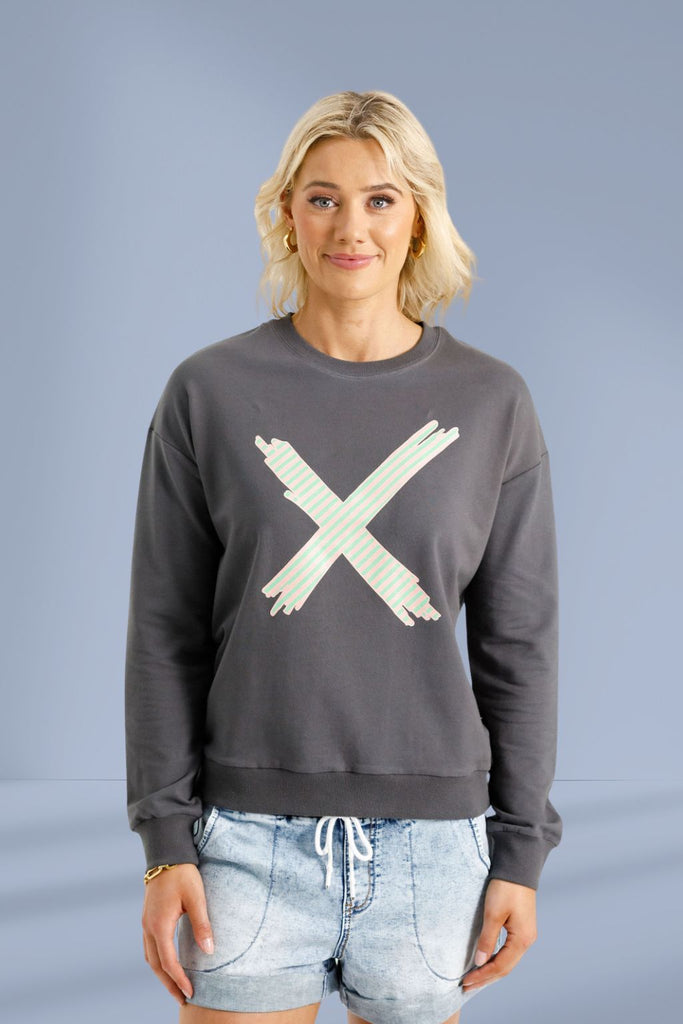 PRE-ORDER Homelee Camilla Crew Graphite With Candy Apple X From BoxHill