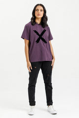 Homelee Chris Tee Plum with Black Flocked X From BoxHill