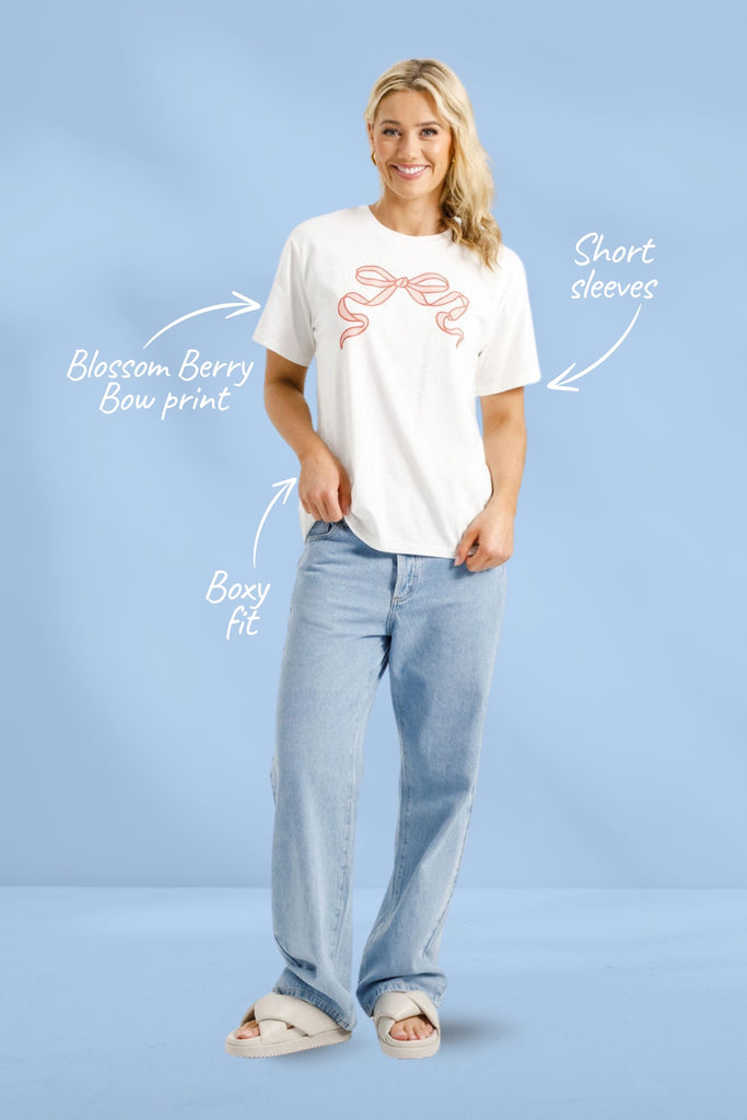 PRE-ORDER Homelee Chris Tee White With Blossom Berry Bow From BoxHill