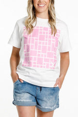 Homelee Chris Tee with Pink Bloom Print Panel White From BoxHill