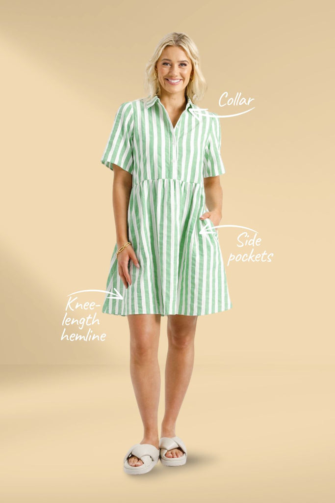 PRE-ORDER Homelee Cleo Mini Dress Apple Stripes From BoxHill